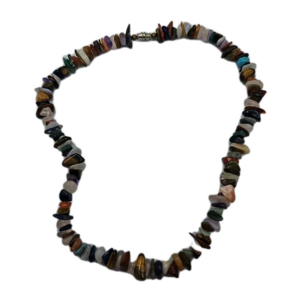 Vintage Polished Multi-Colored Agate Stone Necklace 14"